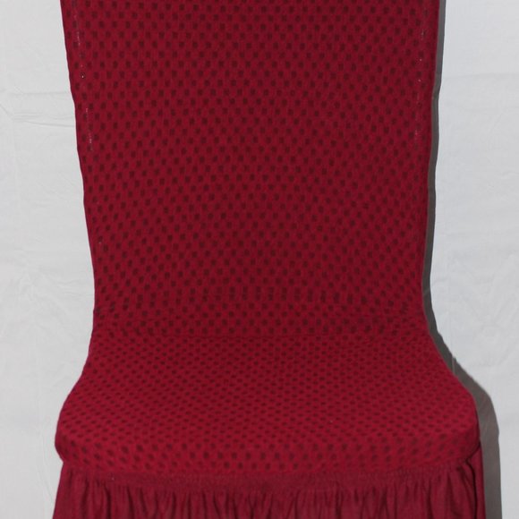 2 “CARTER” STRETCH SLIPCOVERS DINING KITCHEN CHAIR COVERS 11” RUFFLE BURGUNDY - Picture 2 of 11